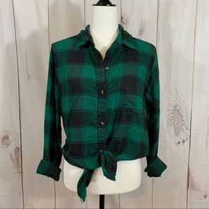 American Eagle Flannel Long Sleeve Plaid Green L